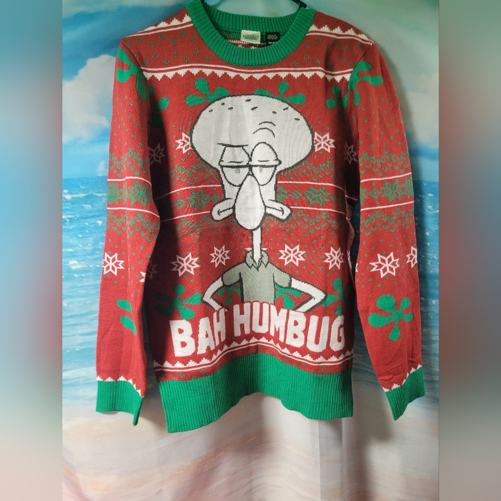 Squidward NWOT Christmas Sweater Bah Humbug Unisex Size‎ Small